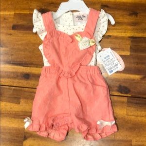 Lace overall with polka dot shirt set